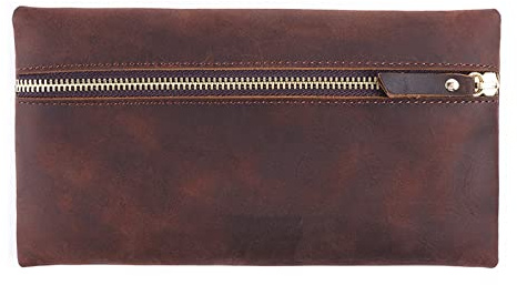Stifteetui aus Leder mit Reißverschluss, Vintage-Retro-Tasche, weiche Schreibwaren-Tasche, große Kapazität, für Zuhause, Arbeit, Büro, Reisen, Leder, Stifteetui, Etui, handgefertigt, Füllfederhalter