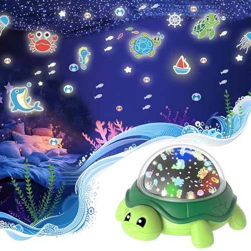 Syzplnwy Luce notturna con proiettore tartaruga per bambini, 10 modalità di illuminazione e 2 film, lampada da soffitto a 360° stella/oceano, decorazione per la cameretta dei bambini, regalo di