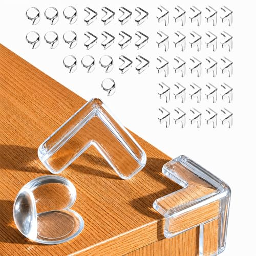 Eudomis 50 Stück Kantenschutz Baby Selbstklebend, T-Form L-Form Kugelform mit Starkem Kleber, Transparenter Eckenschutz für Möbel und Tischkanten zum Schutz von Babys