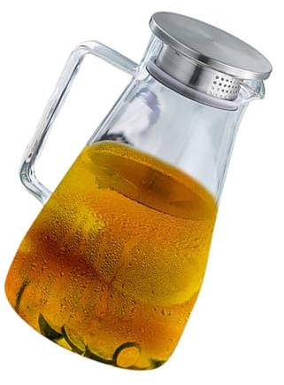 Cabilock Jarra de Vidrio Resistente al Calor con Tapa de Acero Inoxidable y Filtro para Infusiones Jarra de Agua y Té con Diseño Artesanal Antipolvo y Antigoteo para Bebidas Frías y