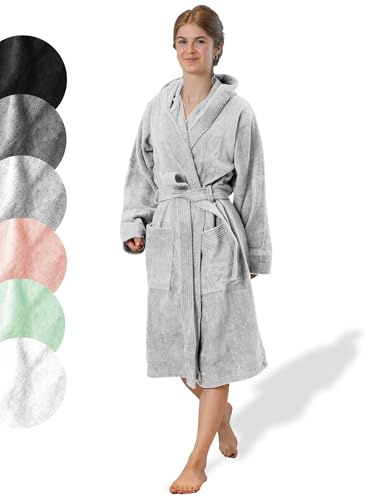SIEGENTHAL® Damen Bademantel Frottee Velour 100% Baumwolle mit Kapuze Weich S bis XL – Kuscheliger Bademantel für Frauen, Komfortabel, Waschbar, Weich und Sanft