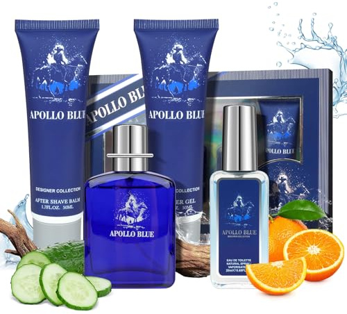 Men’s Luxury Skincare & Perfume Gift Set, Includes Mens Aftershave Balm, Perfume, Showel Gel, Fresh Melon & Sage Notes, Men’s Travel Face Care & Fragrance Kit, Gifts for Men Birthday Fathers Day Gift