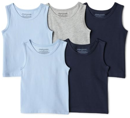 Amazon Essentials Camiseta Interior de Tirantes de Punto de Algodón Niños, Pack de 5, Azul Claro, Azul Marino, Gris Claro Jaspeado, 3 años