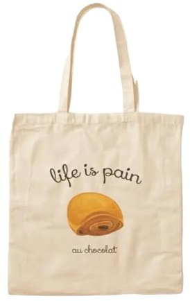 JWPPPATD Sac fourre-tout Life Is Pain Au Chocolat Funny French Pa Toile Imprimé Décontracté Dames Tissu Designer Unisexe Réutilisable Épaule Sacs de Voyage
