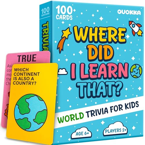 QUOKKA Trivia Games for Kids - Geography, Culture and Fun Facts Card Game | Educational Trivia Cards for Family, Adults and Game Night - Travel Games Gift for Kids 4-8