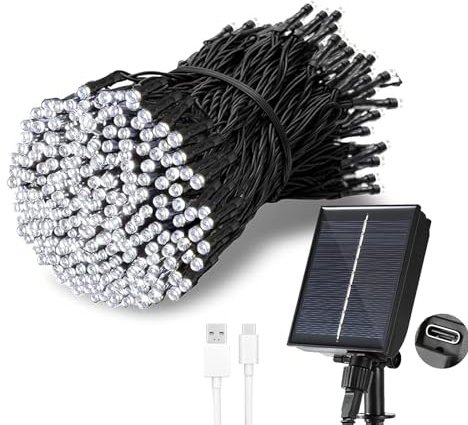 Tacobey Solar Lichterkette Außen Weiß - 20M 200 LED USB/Solarbetrieben Lichterkette Aussen, Wetterfest, 8 Modi, Solarlichterkette für Outdoor Terrasse Garten Balkon Deko