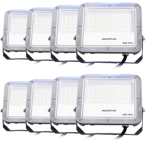 Aigostar Faretto LED Esterno: Proiettore da esterno 30W 6500K- Proiettore da Esterno 2700LM Impermeabile IP65 per Cortile, Giardino, Garage, 8 Pacchi
