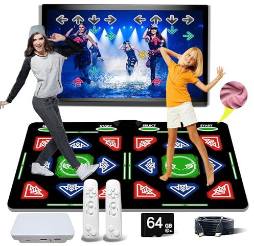OZLET HDMI Dance Mat with 64GB Storage, 1000 Games, 885 Songs & 81 Music Videos – Fitness Dance Pad Featuring Dance, Yoga, Aerobics, Running, Sports & Puzzle Games, Soft Flannel Gift for Boys & Girls