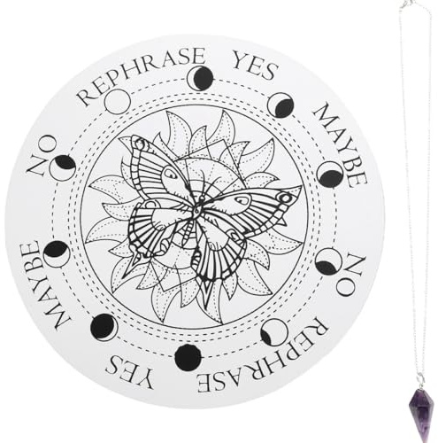 CIYODO Planche Pendule en Bois Blanc Sculpté Collier pour Contemplation et Divination, Outil de Sorcellerie Charmant pour Débutants en Artisanat Mystique