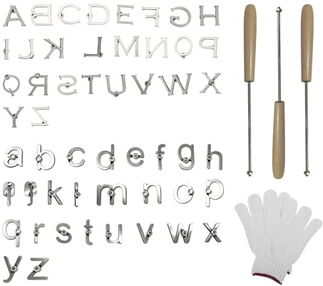 Mini Branding Irons Kit, 52PCS 1-inch Letters Personalised Branding Irons with 3 Handles for Wood Leather Hats Felt Cowhide (Not for Food)