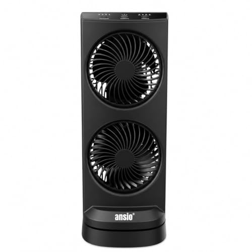 ANSIO 13 Inch Mini Tower Fan, 4 Speeds, 90° Oscillation, 15H Timer, 10W | Brushless DC Motor, Portable Desk & Table Fan with Carry Handle, Energy Saving for Home, Bedroom and Office