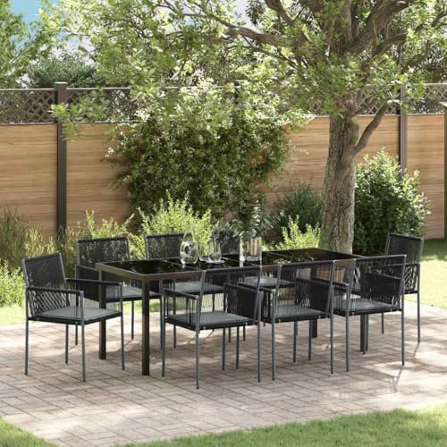 Ziaphsol Garten Essgruppe 9-teilig Schwarz PE-Rattan Sitzgruppe Lounge Essset für Terrasse Balkon Gartenmöbel Outdoor Dining Set mit robustem pulverbeschichtetem Stahlrahmen und UV-beständiger