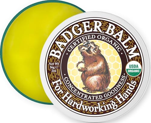Badger Healing Balm, Hard Working Hands Cream, Organic Hand Cream for Dry Cracked Hands, Long Lasting Hand Moisturizer/Dry Hands Treatment, 2 oz Tin