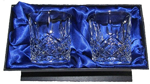 Hand Cut 24% Crystal Whiskey Glasses with Black and White 2 x