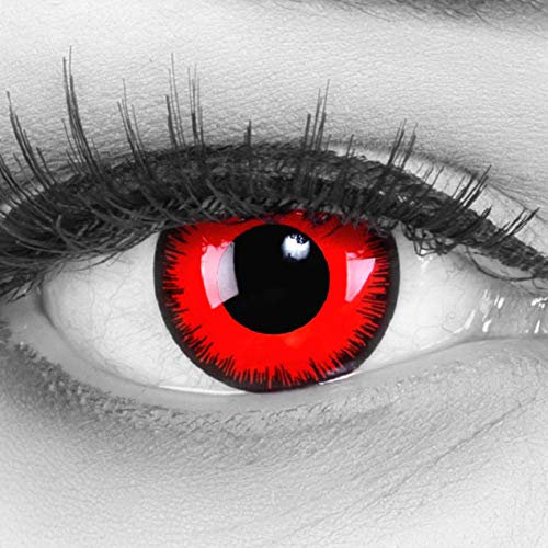 Funnylens farbige rote Crazy Fun Kontaktlinsen MIT Stärke -2,50 'Red Lunatic' mit gratis Linsenbehälter. Perfekte für Halloween, Karneval und Fasching