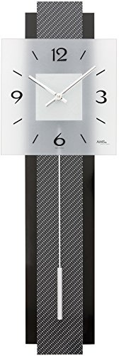 Pendeluhr AMS 7313 Wanduhr mit Pendel Quarz , Carbon - Applikation auf Holzrückwand