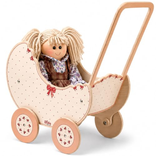 Dida - Der Puppenwagen Aus Holz Dekoration Schleife ist EIN Holzpuppenwagen Zum Schieben Der Puppen Der Kleinkinder. Der Spielwagen Ist Ideal Für Kindergarten und Zu Hause