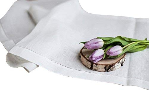 Linen Clubs Hand Made Ladder Lace Egyptian Slub Cotton Linen Table Runner, 16-Inch-by-72-Inch, White