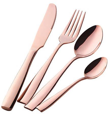 Buyer Star 4 Stück Besteck Rose Gold Utensilien Edelstahl Geschirr Löffel Teelöffel Messer Gabel Roségold Cutlery Set