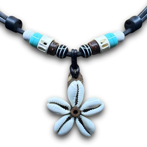 HANA LIMA Muschelkette Surferkette Blumenkette Lederkette Halskette Damen Surferhalskette