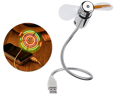 LEDMOMO Flexibler USB-Portable Mini-USB-Schreibtisch-Fan mit Mehrfarben-LED-Licht, Tragbar, Klein, 2 PCS