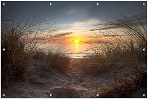Wallario Outdoor-Poster für Garten oder Balkon Sonnenuntergang am Strand, Motivbanner Größe: ca. 100 x 150 cm, Outdoor-Bild