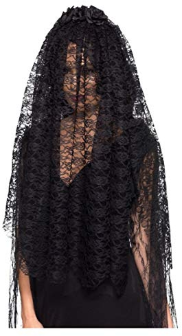Horror-Shop Schwarzer Witwen Spitzen Schleier als Halloween Kostümzubehör