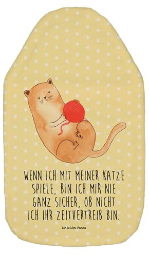 Mr. & Mrs. Panda Wärmflasche Katze Wolle - Geschenk, putzig, Kleine Wärmflasche, Mieze, Wärmekissen, Mietze, Wollknäuel, Körnerkissen, Kater,