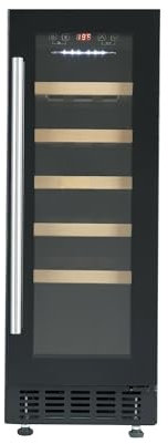 Cookology CWC301BK Freestanding Under Counter Fridge Cabinet 30cm Wine Cooler in Black - 20 Bottle & 60 Litre Capacity - 5 Sliding Shelves - Digital Temperature Control - Reversible Door