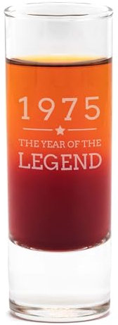 Dust and Things Engraved Tall Shot Glass - 1975 Year of The Legend Design - 50th Birthday Gifts for Men Him - 2oz Shooter