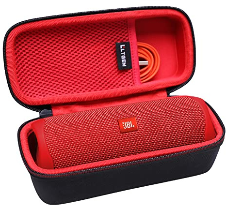 LTGEM Case Compatible with JBL Flip 7/5 / 6 / Grip Waterproof Portable Bluetooth Speaker, Office Travel Carrying Storage Bag - Black+Red(Case Only)