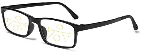 Gleitsichtbrille Lesebrille schwarz Multifokale Gläser Damen Herren Dioptrien mit Anti-Blaulicht eckig (wahlweise mit +1.00 / +1.50 / +2.00 / +2.50 Dioptrien)