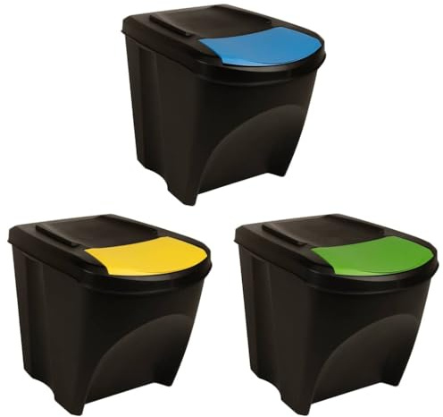 vidaXL Cubos de basura apilables 3 piezas gris antracita 75 L