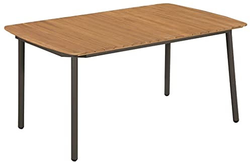 TEWTX7 Garten-Esstisch | Esszimmertisch | Industrial Gartentisch | Terassentisch | Holz Tisch | Balkon Esstisch | Massives Akazienholz und Metallbeine 150 x 90 x 72 cm
