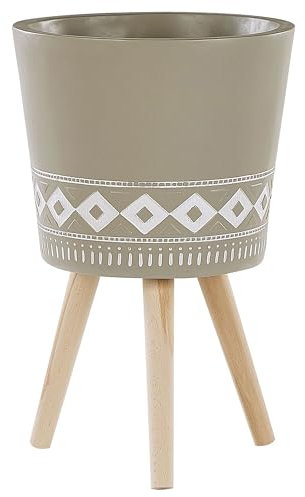 Blumenbehälter in Taupe mit 3 Holzbeinen geometrisches Muster ⌀ 35 cm Arta