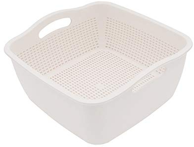 SoarRokt 2-in-1 Kitchen Colander Food Strainer Bowl Sets，Multifunction Large Plastic Washing Bowl and Strainer (white) (A18)