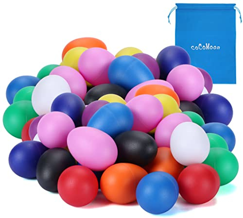 COCOMOON Egg Shakers Musical Instruments for babies-40Pcs Musical Maracas Percussion Instrument (10 Colors) Easter Eggs with a Storage Bag for Music Parties,Toys Music Learning DIY Painting