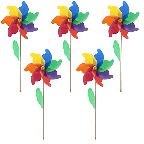 Lot de 5 moulins à vent colorés en plastique pour enfants ou décoration de cour, jardin, pelouse