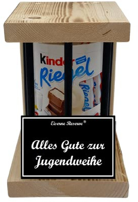 Kinder Riegel - Notfall Geschenk - Black Edition - Alles Gute zur Jugendweihe - Jugendweihe Geschenk - Die süße lustige Geschenkidee aus Holz für Männer und Frauen
