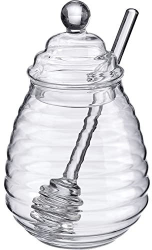 Westmark Honigglas, Hochwertiges Borosilikatglas, Mit Deckel und Honiglöffel, Fassungsvermögen: ca. 400 ml, Glas, Melli, Transparent, 65142260