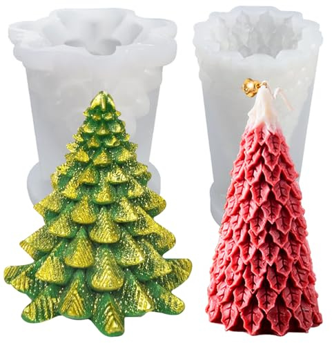 2 Stück Weihnachtsmann Kerzengießform Weihnachtsmann Silikonform DIY Weihnachtswichtel Silikon Form Für DIY Seife, Wachs, Kerzen, Aromasteinen, Schlüsselanhänger (Strickbaum)