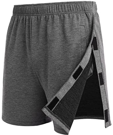 Deyeek Mens Tearaway Shorts Post Knee Surgery After Hip Surgery Snap On Shorts for Women Rip Off Zipper Pants with Pockets Dark Grey