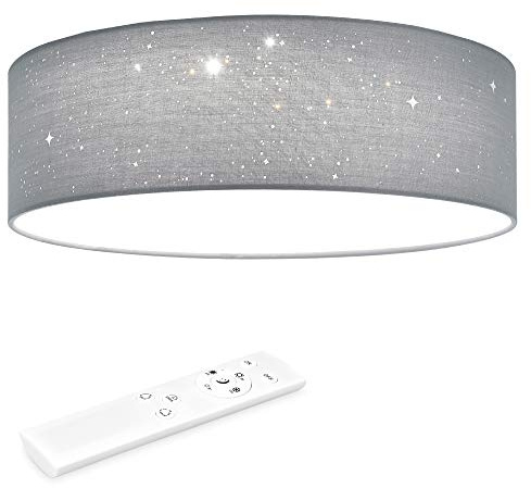 Navaris LED Deckenleuchte 32cm - Dimmbar Farbtemperaturwechsel Fernbedienung - 22W Stoff Hellgrau Sternenhimmel - Wohnzimmer Lampe Schlafzimmer Deckenlampe Kinderzimmer Lampe Decke