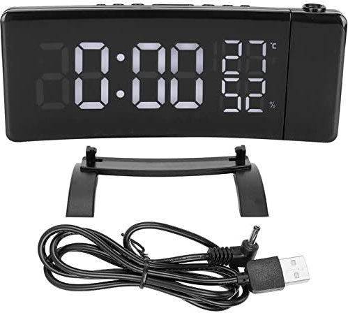 Sveglia, Orologio A Proiezione A 180°, Proiettore Digitale A LED Snooze Doppia Sveglia FM Radio Timer USB, Batteria di Backup, Doppio Allarme, Snooze, Specchio Oscurabile Grande