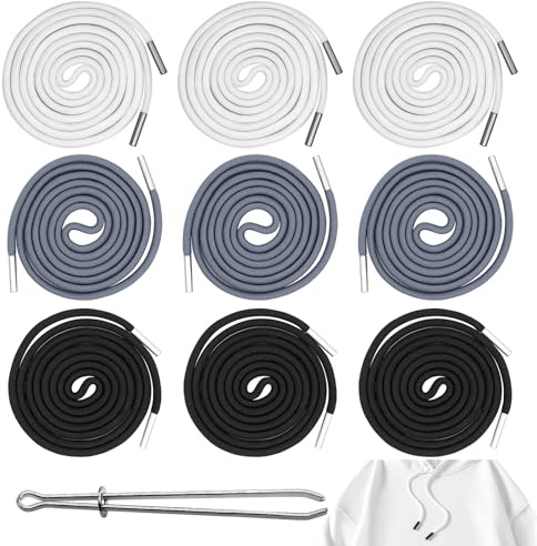 AIMEKE 9 Piezas Cordón de Repuesto para Sudadera con Capucha Universal 140 cm Cordón para Pantalones con Enhebrador para Pantalones de Chándal Chaquetas Sudaderas Pantalones Cortos (3 Colores)