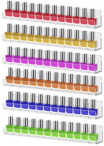 Accmuzzy 6 Stück Nagellack Regal für Wand,Organizer Wandregal aus Acryl,Klarer Acryl Wandregal,Nagellack Aufbewahrung für 90 Flaschen,Atherische Öle,Farben