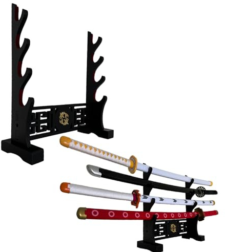 Dfdvye Katana Halter Samurai Schwert Display Stand Rack Wand Wakizashi Samt Gepolsterte Zoro Schwert Cosplay Dämon Slayer Waffe Display Stand 4-Tier
