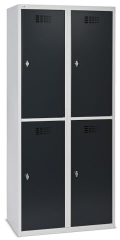 Steinbock Spind 4 Fächer | H180xB80xT50 cm | Anthrazit | Drehriegelverschluss für Vorhängeschloss | Metallspind inkl. Kleiderstange, Kleiderhaken, Namensschild | Schließfachschrank