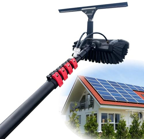XINGSHANG Teleskopstange wasserführend 3.6M-12M,Telescopic Pole Waschbürste,5-Flächen-Bürste und Fensterwischer,Fensterreinigung Wintergarten Reinigungsset PV Anlage Reinigung(Size:12FT/3.6M)