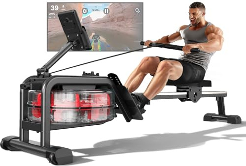 VOWVIT Rudergerät für zuhause, Wasser Rudergeräte mit Bluetooth Monitor & Tablet-Halterung, Kinomap App kompatibel Wasserrudergerät, Einfache Montage, Max Benutzergröße 210cm